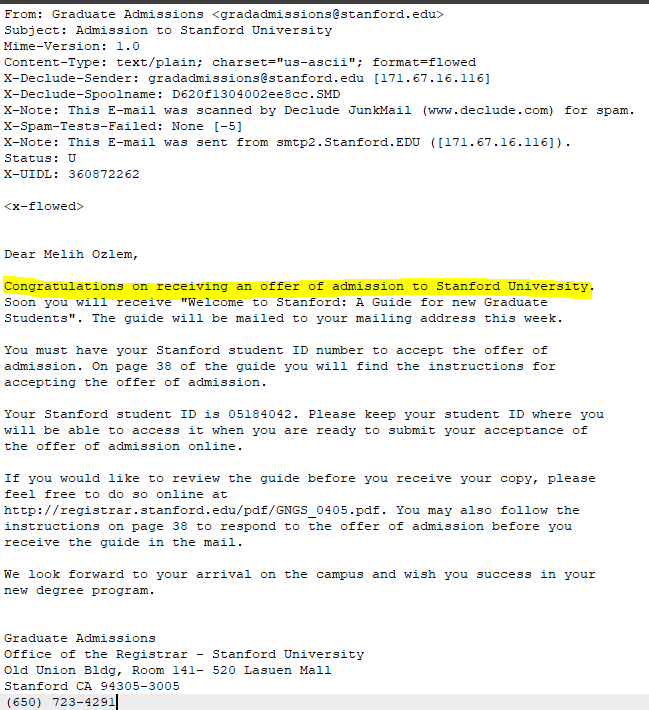 Academic background includes Stanford University Received offer to Stanford University Graduate Program